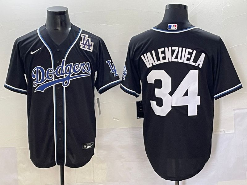Men 2025 Los Angeles Dodgers #34 Valenzuela Black Three generations Fashion Nike MLB Jersey style 7049